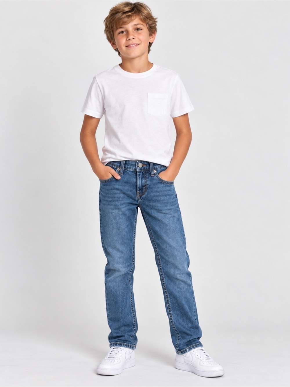 Levi's Boy’s Size 10 Slim-Fit Straight Leg Blue Jeans with Adjustable Waistband